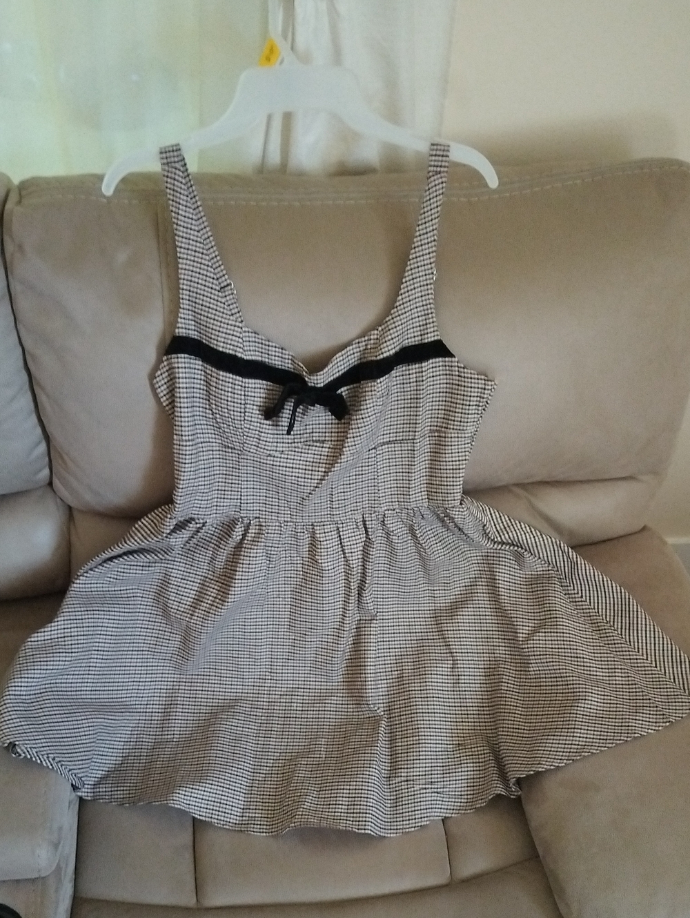 SHEIN Black and White Gingham Fit-and-Flare Dress with Bow
